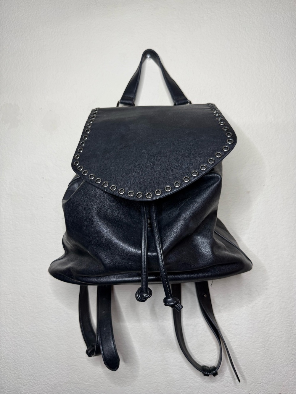 Black Women's Backpack with Stud Trim
